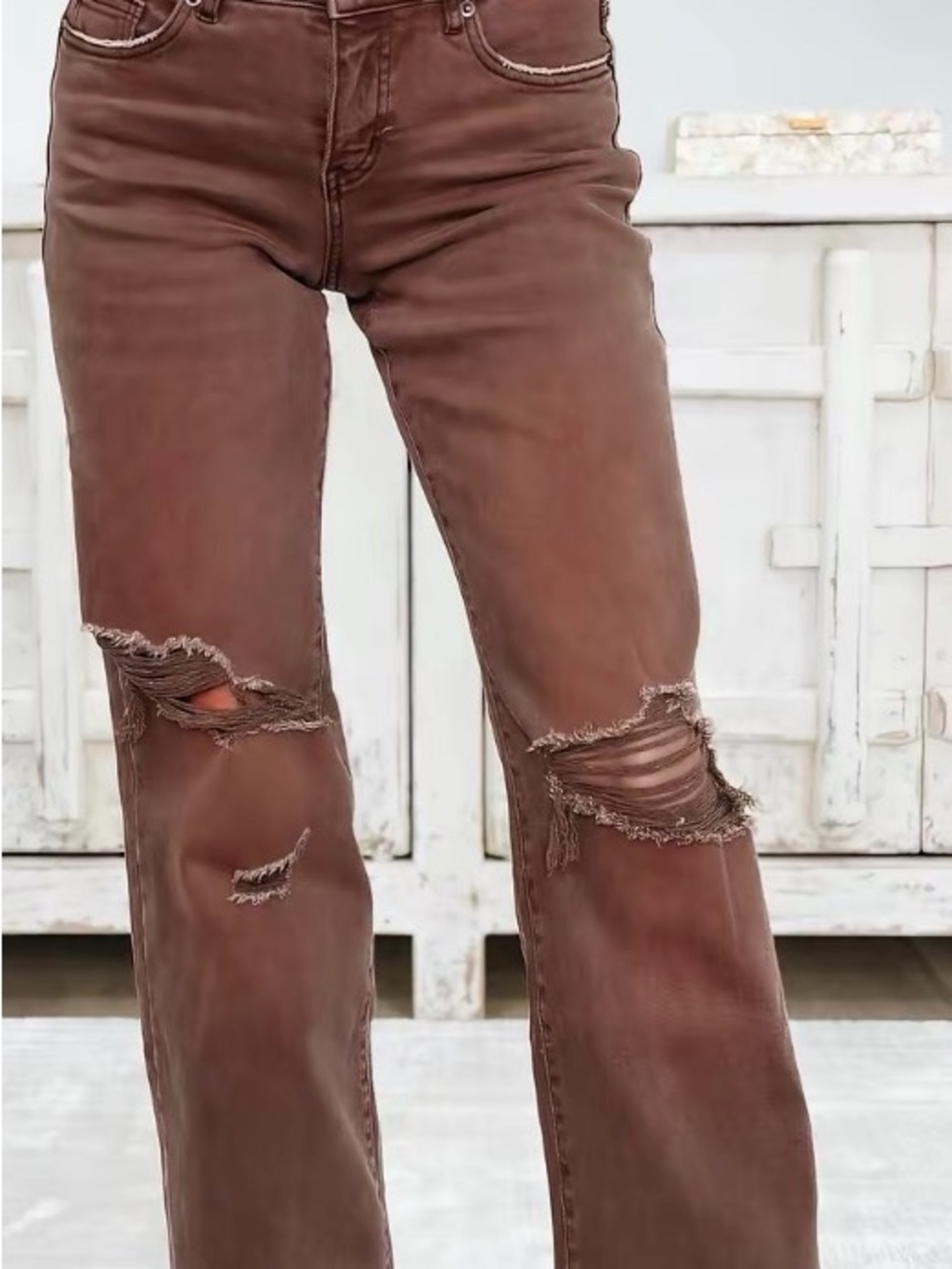 Distressed High-Rise Brown Women's Jeans